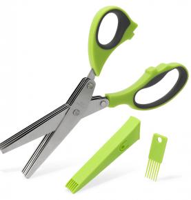 Professional Stainless Steel 5 Blades Kitchen Herb Scissors With Comb